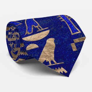 Egyptian hieroglyphs pattern Gold Lapis Lazuli Neck Tie