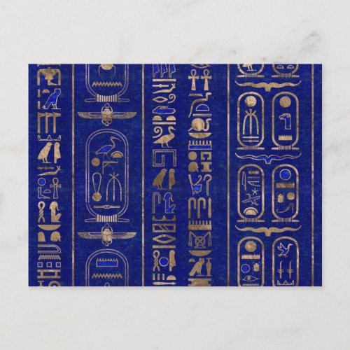 Egyptian hieroglyphs pattern Gold Lapis Lazuli Postcard