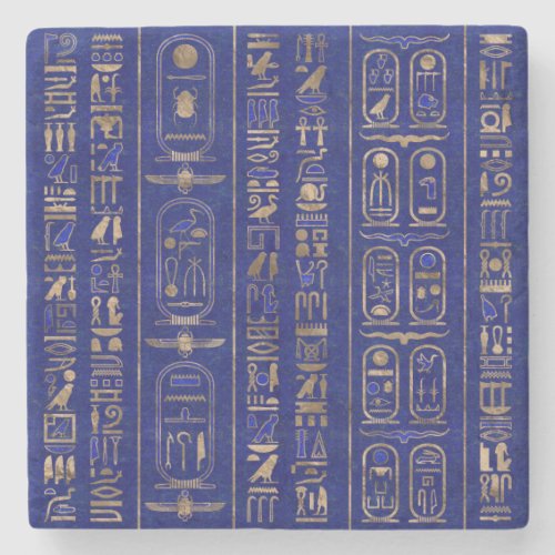 Egyptian hieroglyphs pattern Gold Lapis Lazuli Stone Coaster