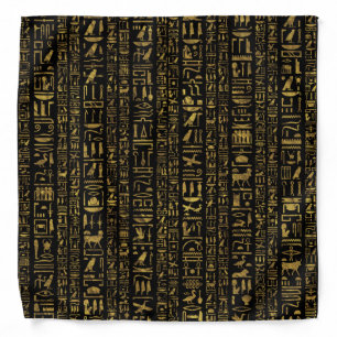 Egyptian hieroglyphs vintage gold on black bandana