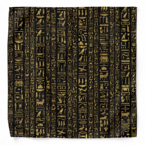 Egyptian hieroglyphs vintage gold on black bandana