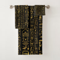 Egyptian hieroglyphs vintage gold on black
