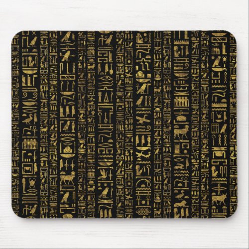 Egyptian hieroglyphs vintage gold on black mouse pad