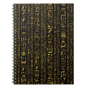 Egyptian hieroglyphs vintage gold on black notebook