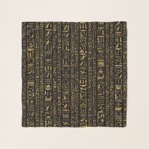 Egyptian hieroglyphs vintage gold on black scarf