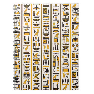 Egyptian hieroglyphs yellow-black color seamless notebook
