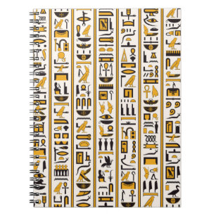 Egyptian hieroglyphs yellow-black color seamless notebook