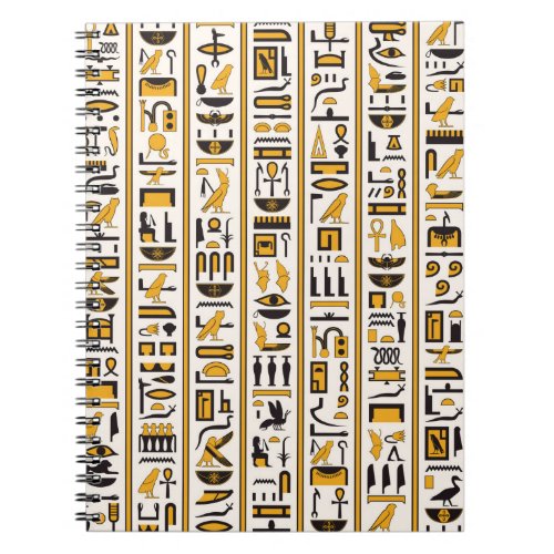 Egyptian hieroglyphs yellow_black color seamless notebook