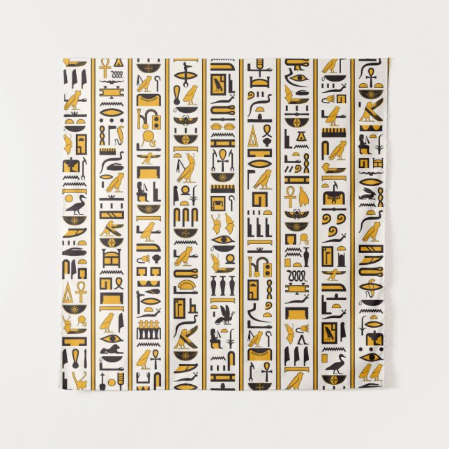 Egyptian hieroglyphs yellow-black color seamless tapestry (Front)
