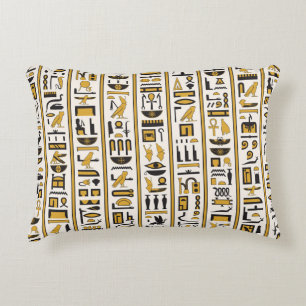 Egyptian Hieroglyphs: Yellow-Black Seamless. Accent Pillow