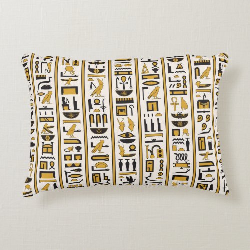 Egyptian Hieroglyphs Yellow_Black Seamless Accent Pillow