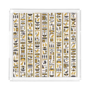 Egyptian Hieroglyphs: Yellow-Black Seamless. Acrylic Tray