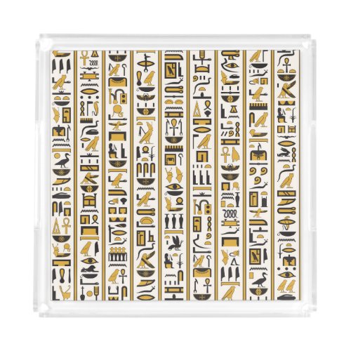 Egyptian Hieroglyphs Yellow_Black Seamless Acrylic Tray