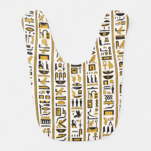 Egyptian Hieroglyphs: Yellow-Black Seamless. Baby Bib