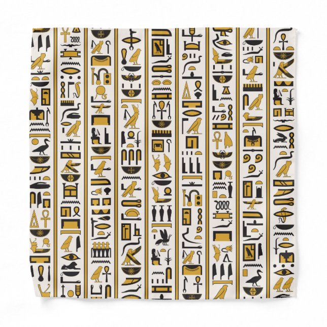Egyptian Hieroglyphs: Yellow-Black Seamless. Bandana (Front)