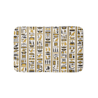 Egyptian Hieroglyphs: Yellow-Black Seamless. Bath Mat