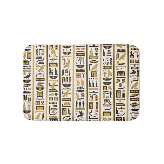 Egyptian Hieroglyphs: Yellow-Black Seamless. Bath Mat (Front)