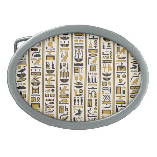 Egyptian Hieroglyphs: Yellow-Black Seamless. Belt Buckle