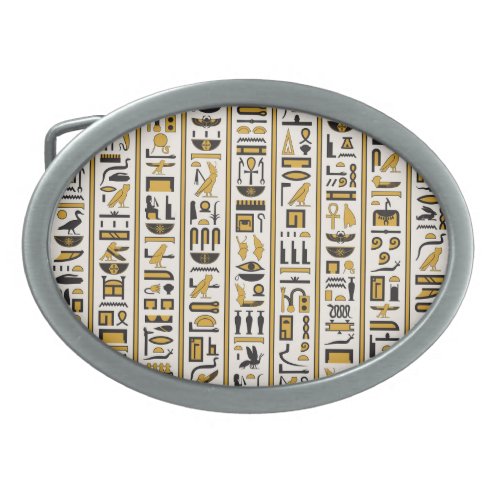 Egyptian Hieroglyphs Yellow_Black Seamless Belt Buckle