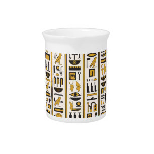 Egyptian Hieroglyphs: Yellow-Black Seamless. Beverage Pitcher