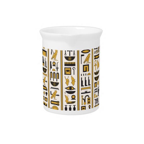 Egyptian Hieroglyphs Yellow_Black Seamless Beverage Pitcher