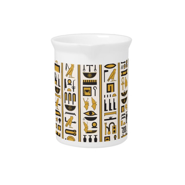 Egyptian Hieroglyphs: Yellow-Black Seamless. Beverage Pitcher (Front)