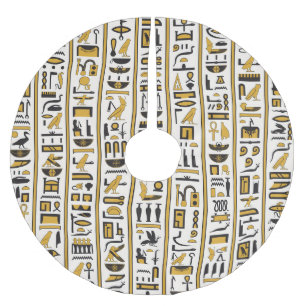 Egyptian Hieroglyphs: Yellow-Black Seamless. Brushed Polyester Tree Skirt