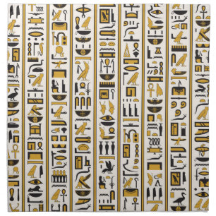 Egyptian Hieroglyphs: Yellow-Black Seamless. Cloth Napkin