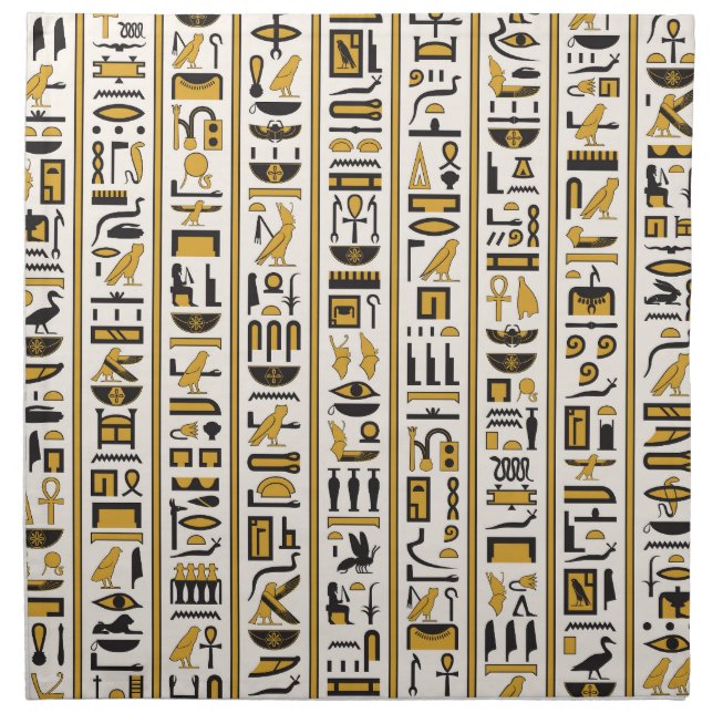 Egyptian Hieroglyphs: Yellow-Black Seamless. Cloth Napkin (Front)