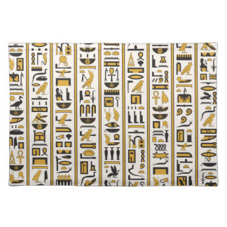Egyptian Hieroglyphs: Yellow-Black Seamless. Cloth Placemat
