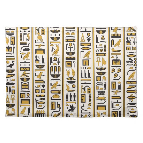 Egyptian Hieroglyphs Yellow_Black Seamless Cloth Placemat