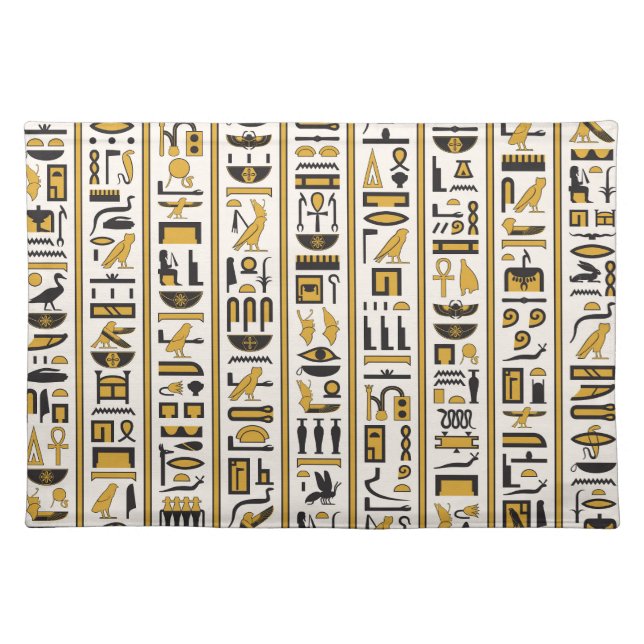 Egyptian Hieroglyphs: Yellow-Black Seamless. Cloth Placemat (Front)