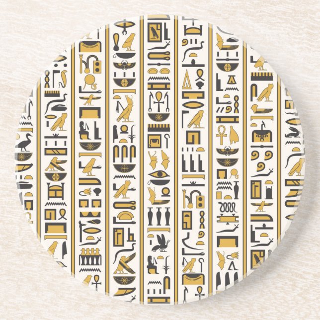 Egyptian Hieroglyphs: Yellow-Black Seamless. Coaster (Front)