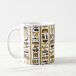 Egyptian Hieroglyphs: Yellow-Black Seamless. Coffee Mug