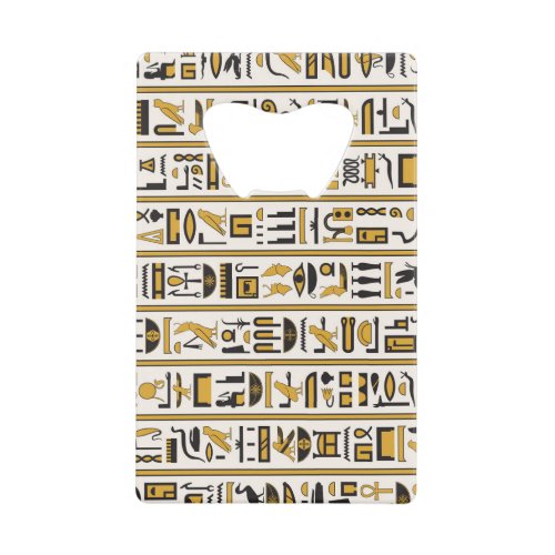 Egyptian Hieroglyphs Yellow_Black Seamless Credit Card Bottle Opener