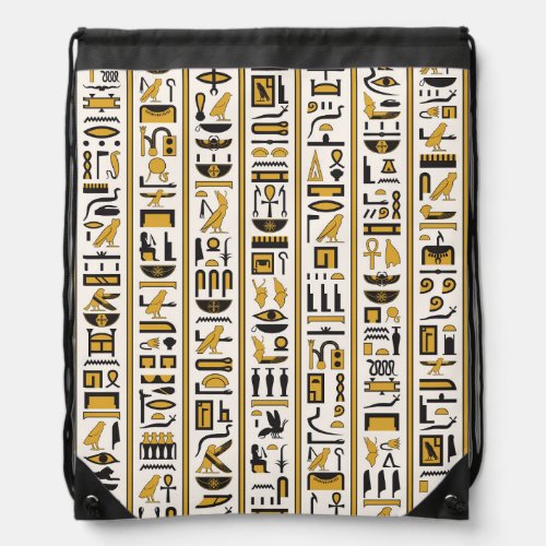 Egyptian Hieroglyphs Yellow_Black Seamless Drawstring Bag