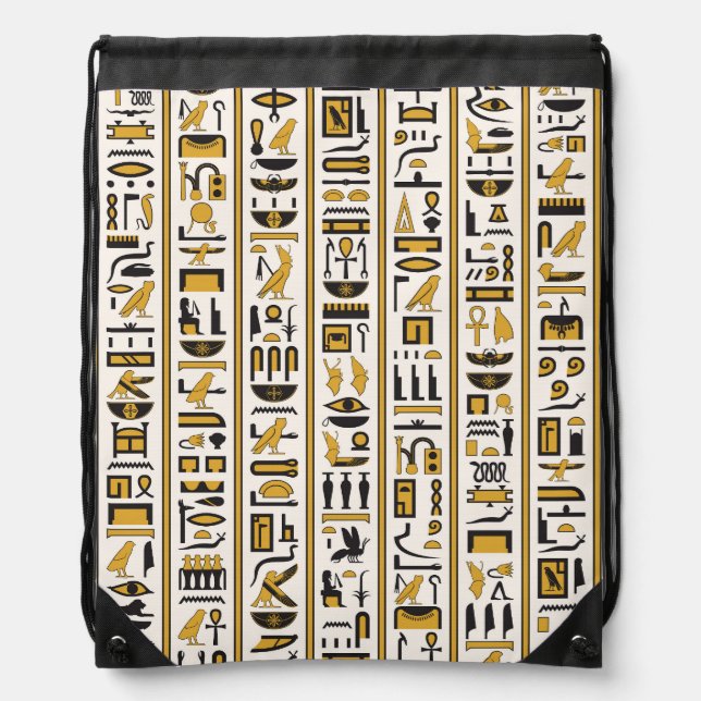 Egyptian Hieroglyphs: Yellow-Black Seamless. Drawstring Bag (Front)
