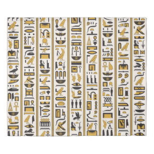 Egyptian Hieroglyphs: Yellow-Black Seamless. Duvet Cover
