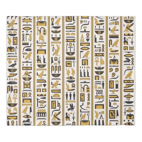 Egyptian Hieroglyphs Yellow_Black Seamless Duvet Cover