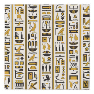 Egyptian Hieroglyphs: Yellow-Black Seamless. Faux Canvas Print