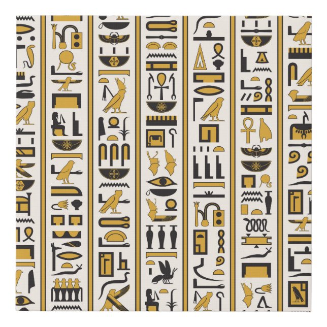 Egyptian Hieroglyphs: Yellow-Black Seamless. Faux Canvas Print (Front)