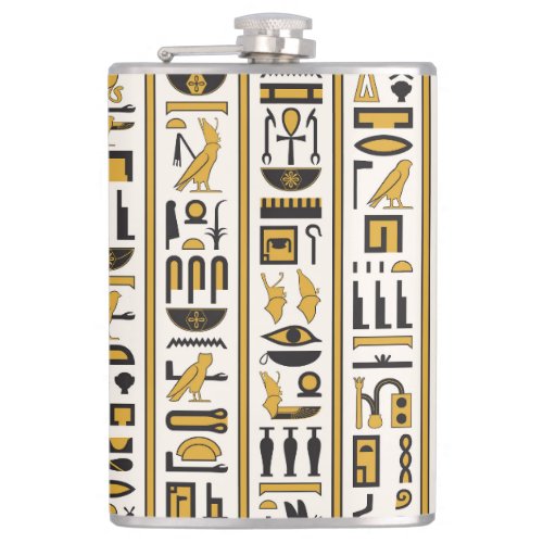 Egyptian Hieroglyphs Yellow_Black Seamless Flask