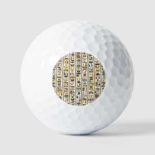 Egyptian Hieroglyphs: Yellow-Black Seamless. Golf Balls