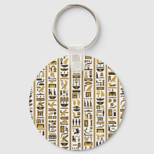 Egyptian Hieroglyphs: Yellow-Black Seamless. Keychain