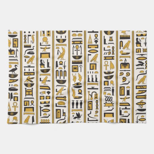 Egyptian Hieroglyphs Yellow_Black Seamless Kitchen Towel