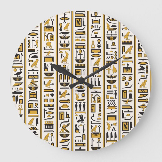 Egyptian Hieroglyphs: Yellow-Black Seamless. Large Clock (Front)