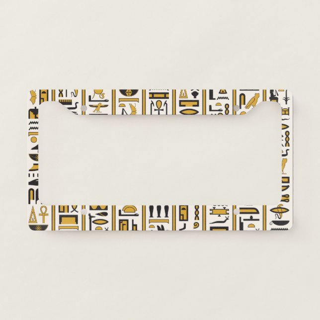 Egyptian Hieroglyphs: Yellow-Black Seamless. License Plate Frame (Front)
