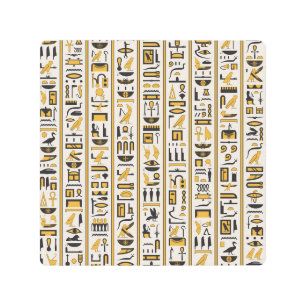 Egyptian Hieroglyphs: Yellow-Black Seamless. Metal Print