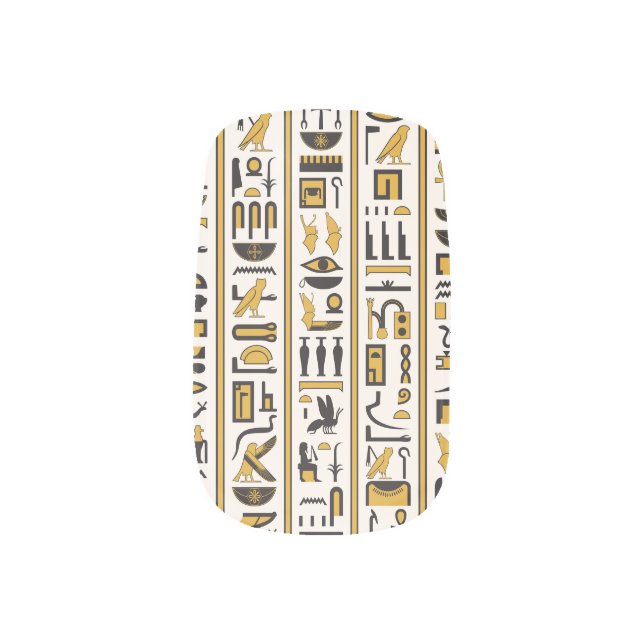 Egyptian Hieroglyphs: Yellow-Black Seamless. Minx Nail Art (Left Thumb)
