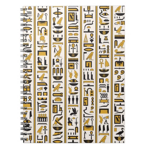 Egyptian Hieroglyphs Yellow_Black Seamless Notebook